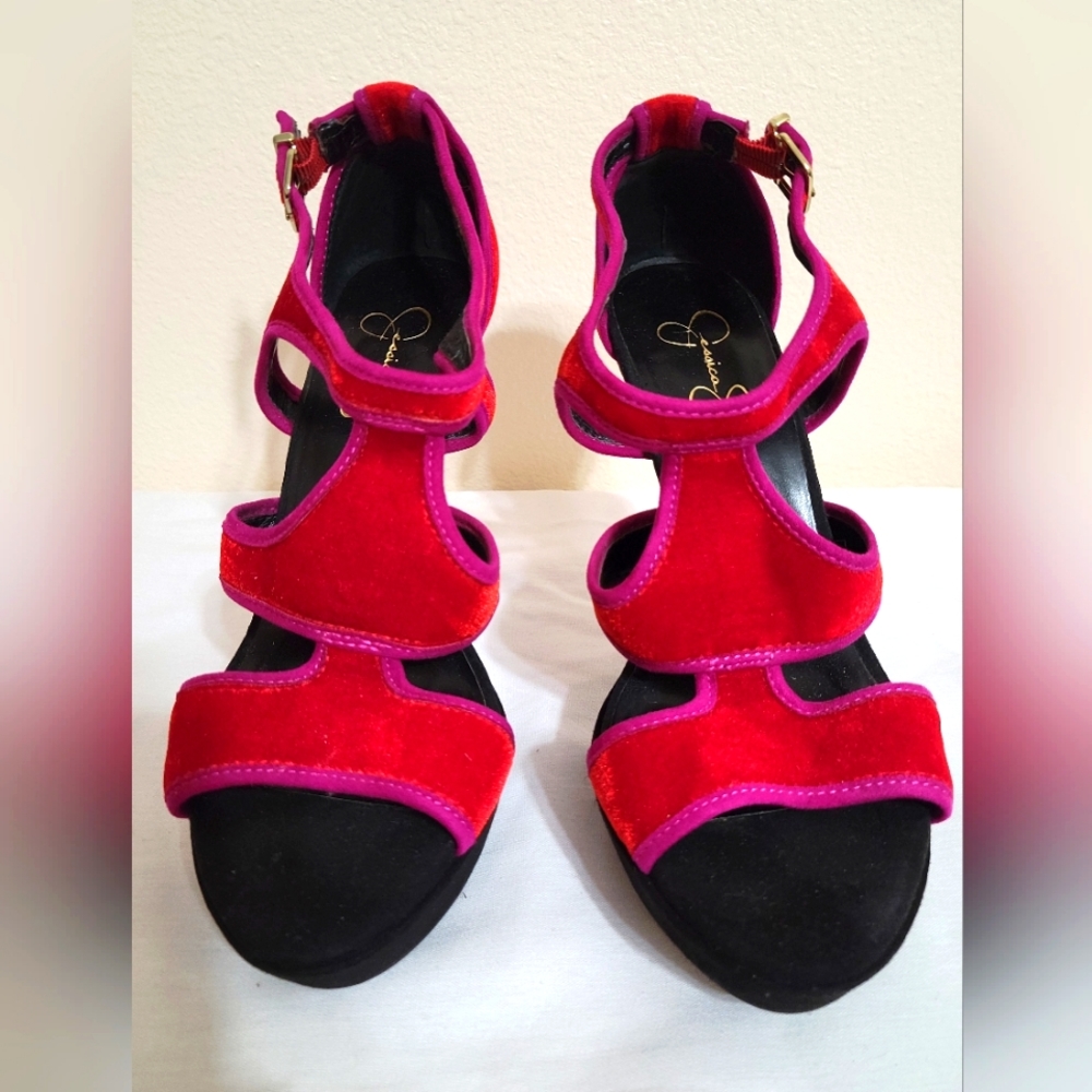 Jessica Simpson Very Strappy Red Platform Heels.